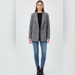 ZARA Woman Double Breasted Plaid Blazer Gray XS‎ Oversized Academia Preppy